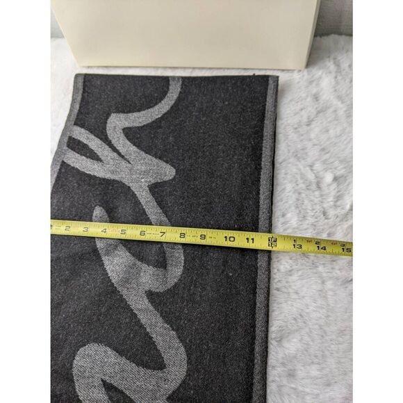 Coach Gray Black 100% Merino Wool Scarf w Fringe - Picture 10 of 11